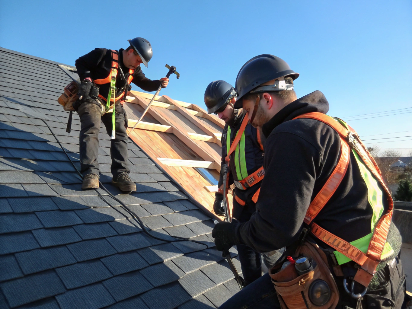 Eagle Exteriors team working on a roof