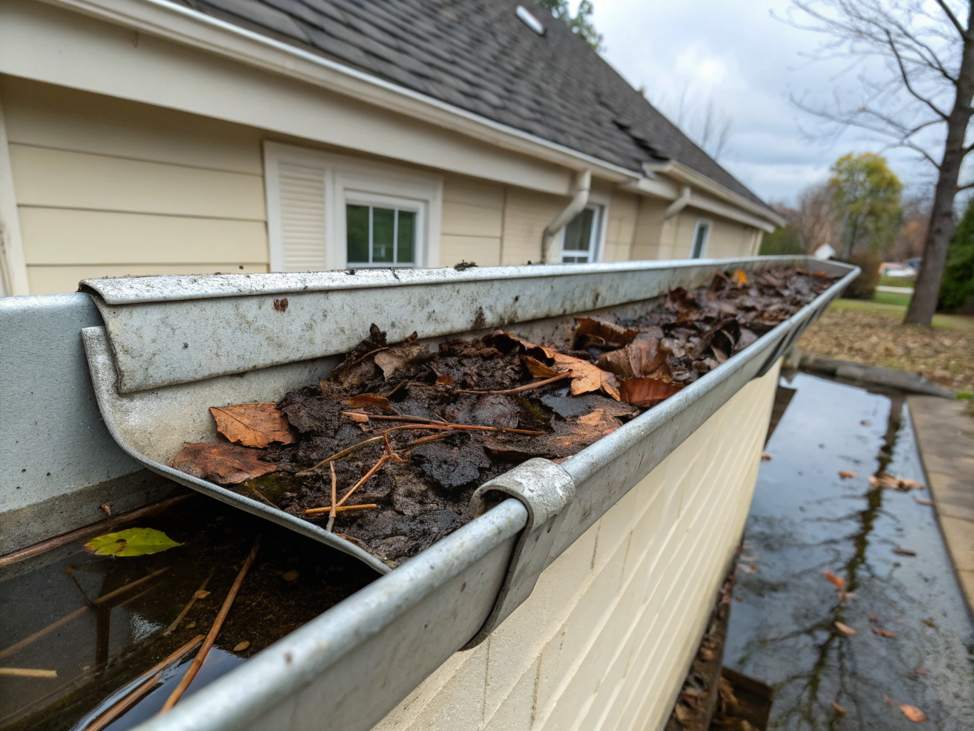 Clogged and overflowing gutters
