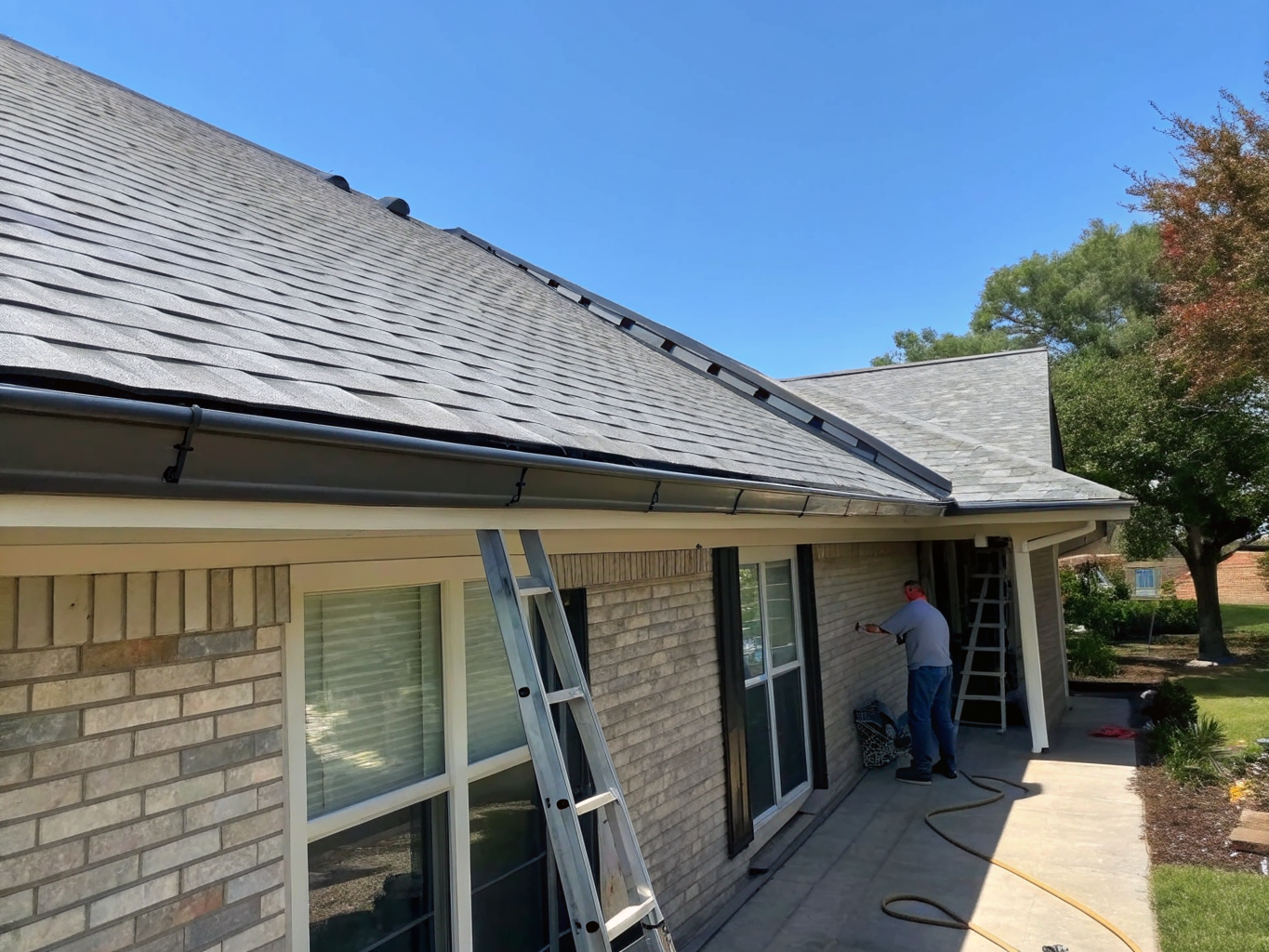 Professional seamless gutter installation on a modern home